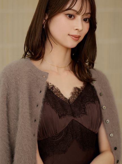 レーストリムサテンキャミワンピース