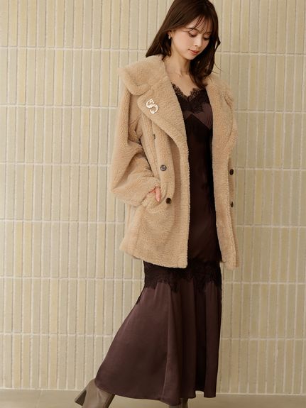 レーストリムサテンキャミワンピース
