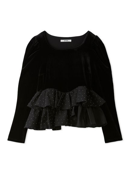 フリルドッキングペプラムベロアトップス