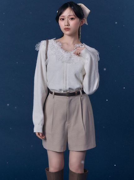 モチーフレースニットプルオーバー