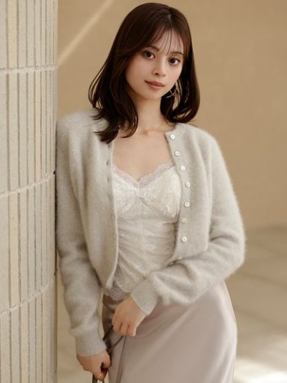 【HIGH QUALITY】フォックスカシミヤクルーネックカーディガン