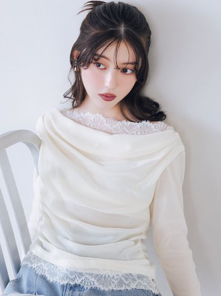 【USAGI ONLINE/ZOZOTOWN限定】レーストリムワンショルカットソー