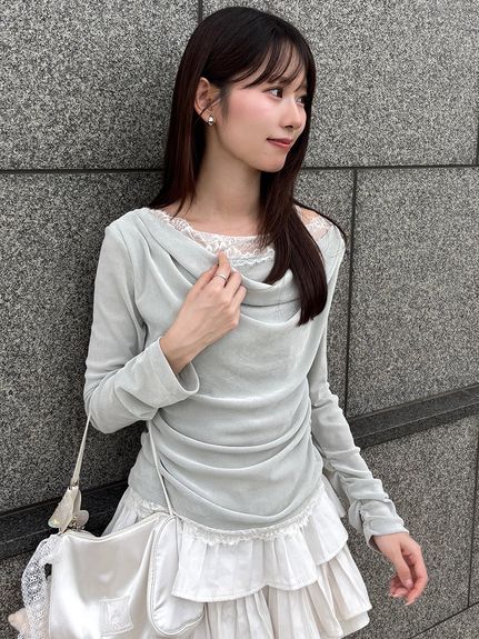 【USAGI ONLINE/ZOZOTOWN限定】レーストリムワンショルカットソー