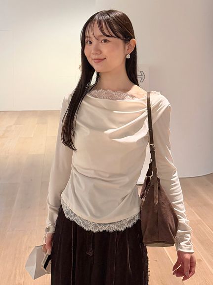 【USAGI ONLINE/ZOZOTOWN限定】レーストリムワンショルカットソー