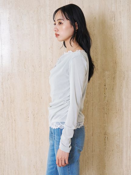 【USAGI ONLINE/ZOZOTOWN限定】レーストリムワンショルカットソー