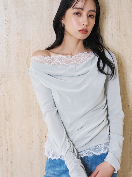【USAGI ONLINE/ZOZOTOWN限定】レーストリムワンショルカットソー