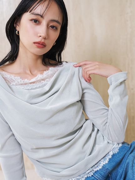 【USAGI ONLINE/ZOZOTOWN限定】レーストリムワンショルカットソー