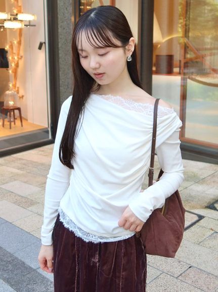 【USAGI ONLINE/ZOZOTOWN限定】レーストリムワンショルカットソー