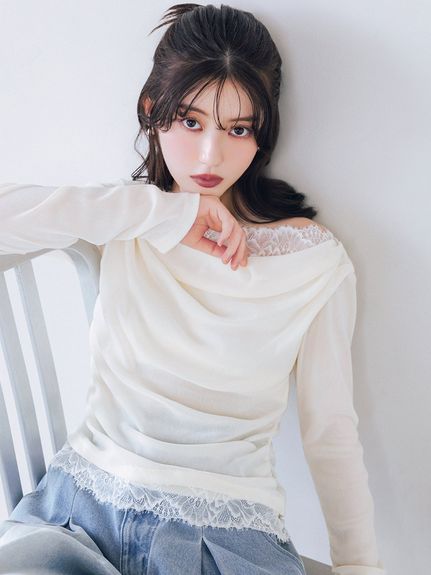 【USAGI ONLINE/ZOZOTOWN限定】レーストリムワンショルカットソー