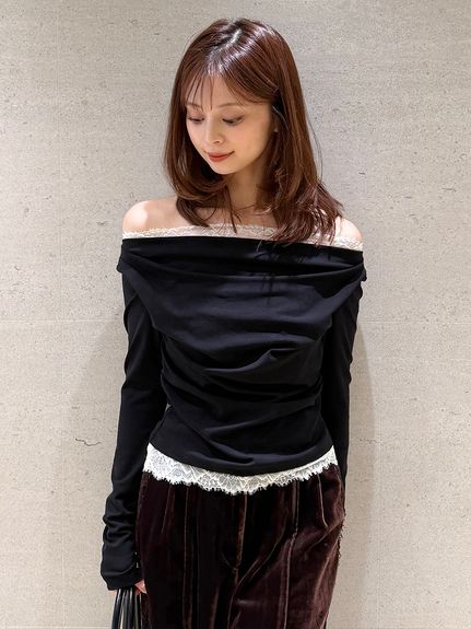 【USAGI ONLINE/ZOZOTOWN限定】レーストリムワンショルカットソー