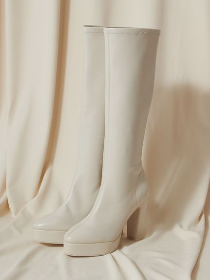 プラットフォームストレッチロングブーツ