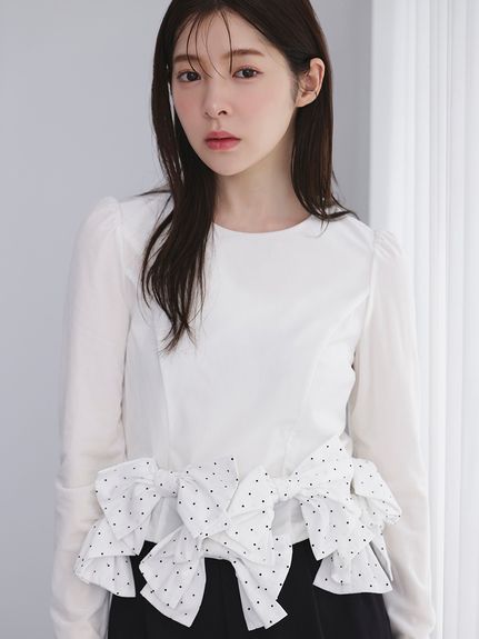【WEB限定】リボンペプラムベロアトップス