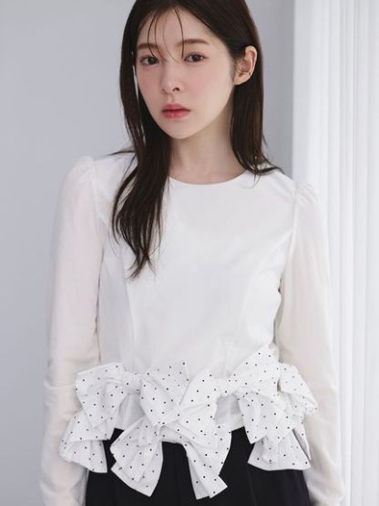 【WEB限定】リボンペプラムベロアトップス