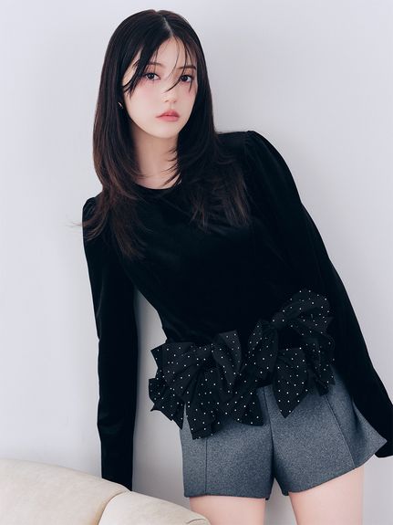 【WEB限定】リボンペプラムベロアトップス