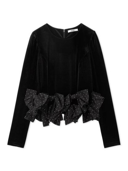 【WEB限定】リボンペプラムベロアトップス