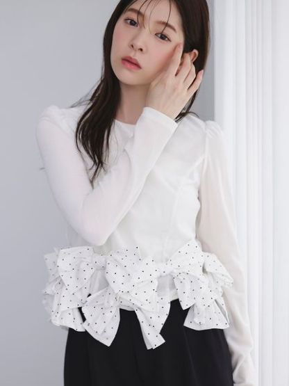 【WEB限定】リボンペプラムベロアトップス