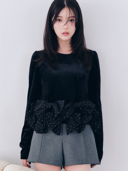 【WEB限定】リボンペプラムベロアトップス