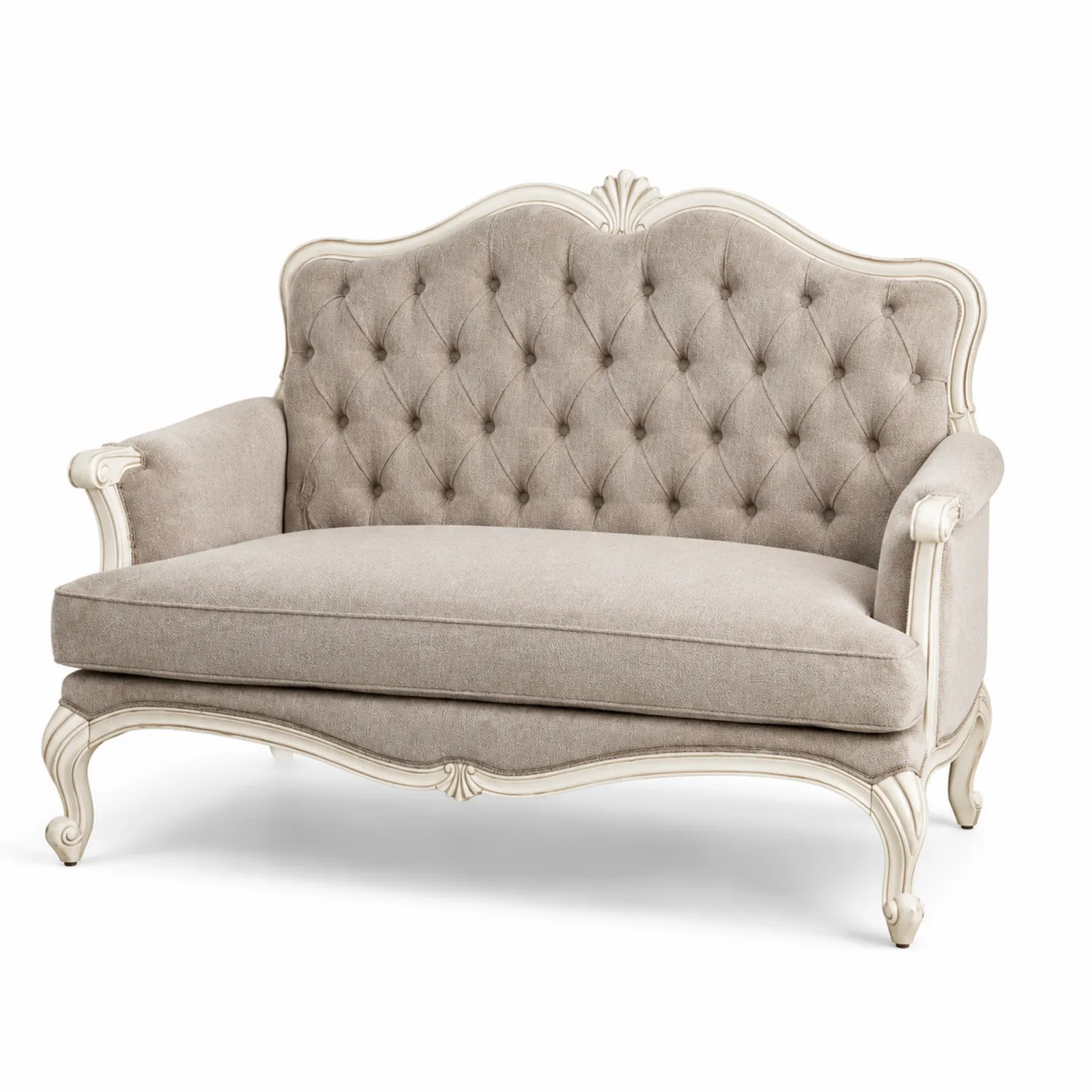 Dwuosobowa sofa z tapicerką lnianą i drewnianą ramą