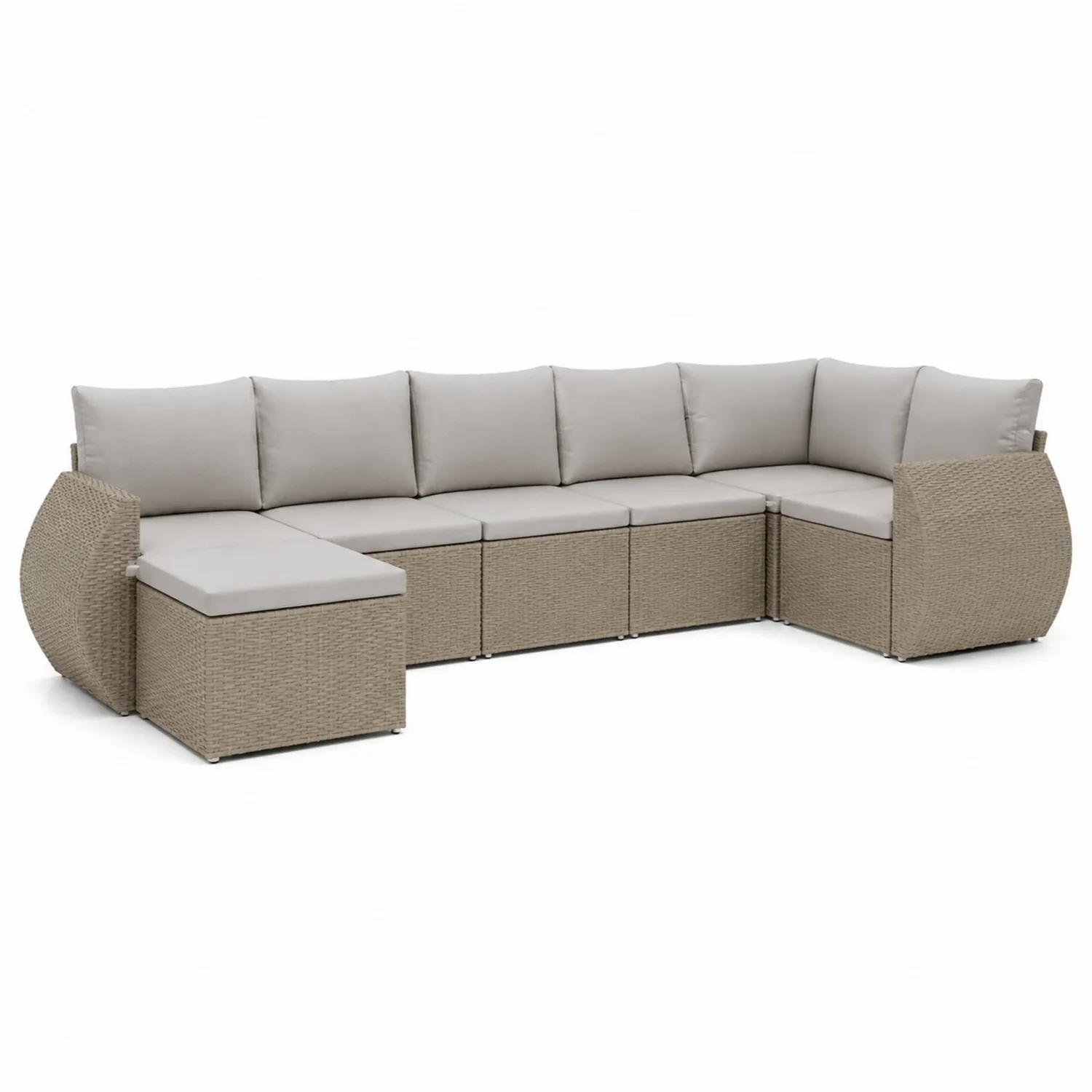 Modułowa sofa narożna z technorattanu kremowa z poduszkami