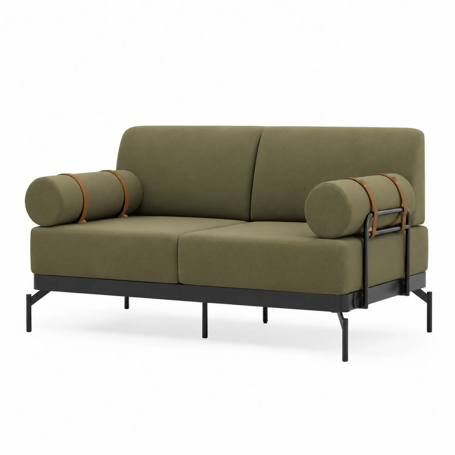 Sofa dwuosobowa z metalowymi nóżkami i poliestrem Oliwkowy