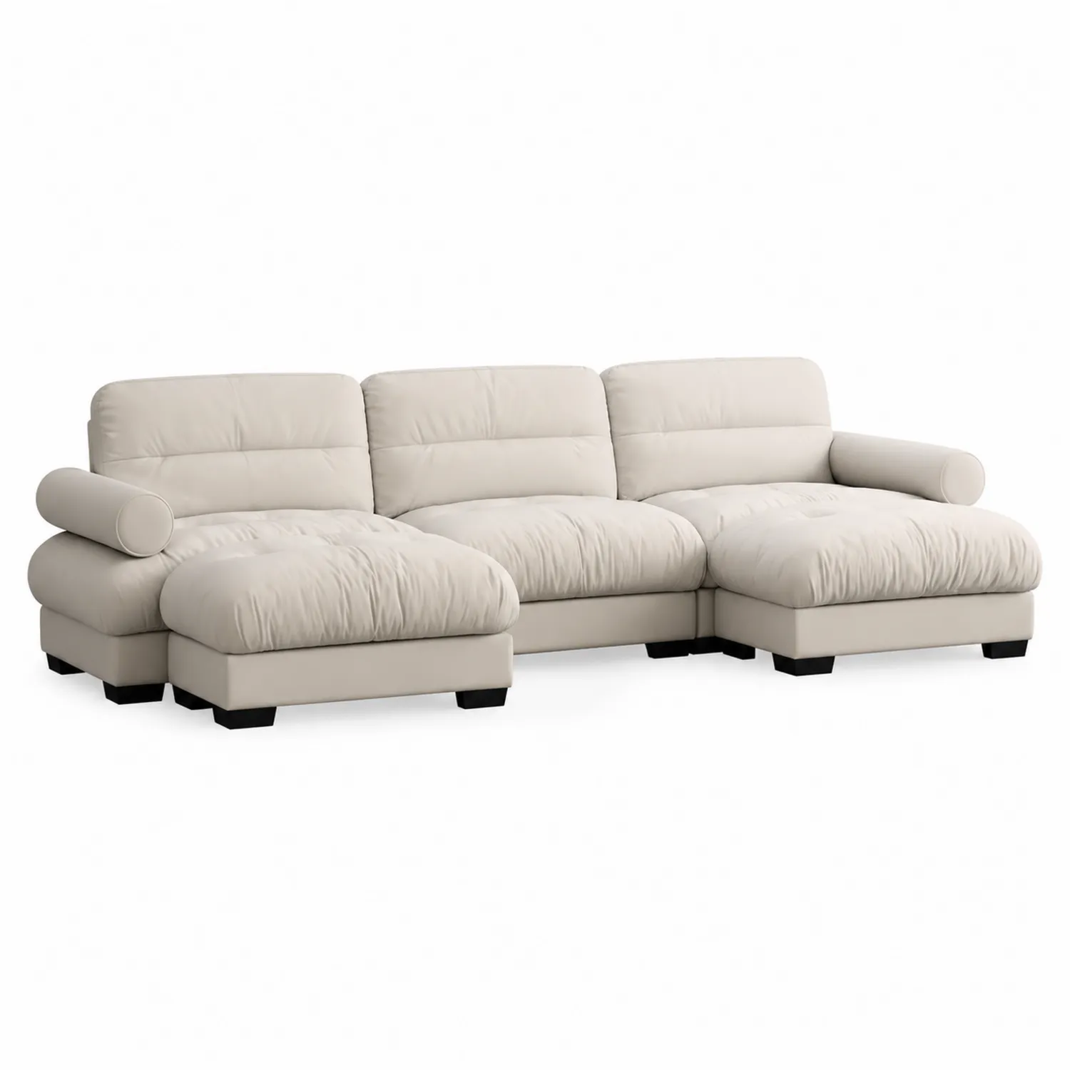 Modułowa sofa narożna z ekoskóry beżowa