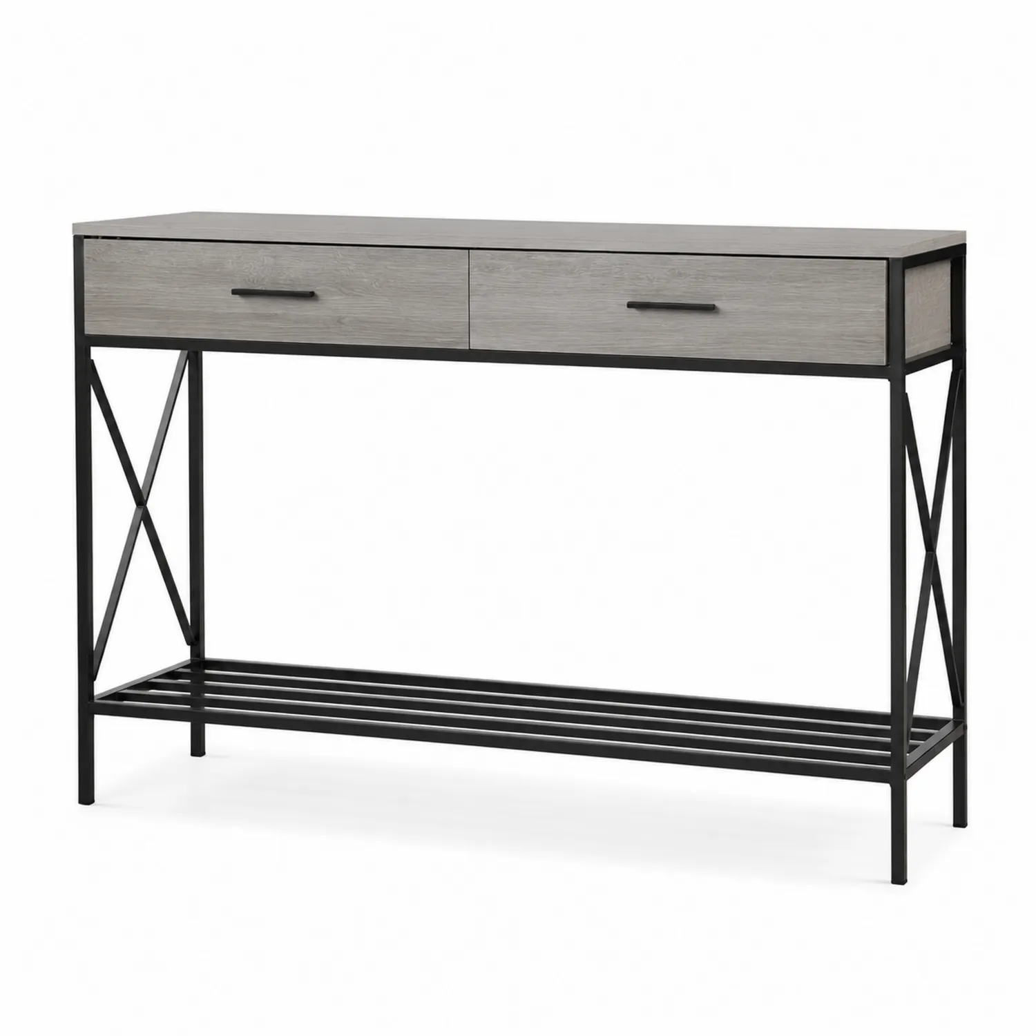 Konsola z szufladami z drewna i metalu 120x30x80 cm Czarny/Szary