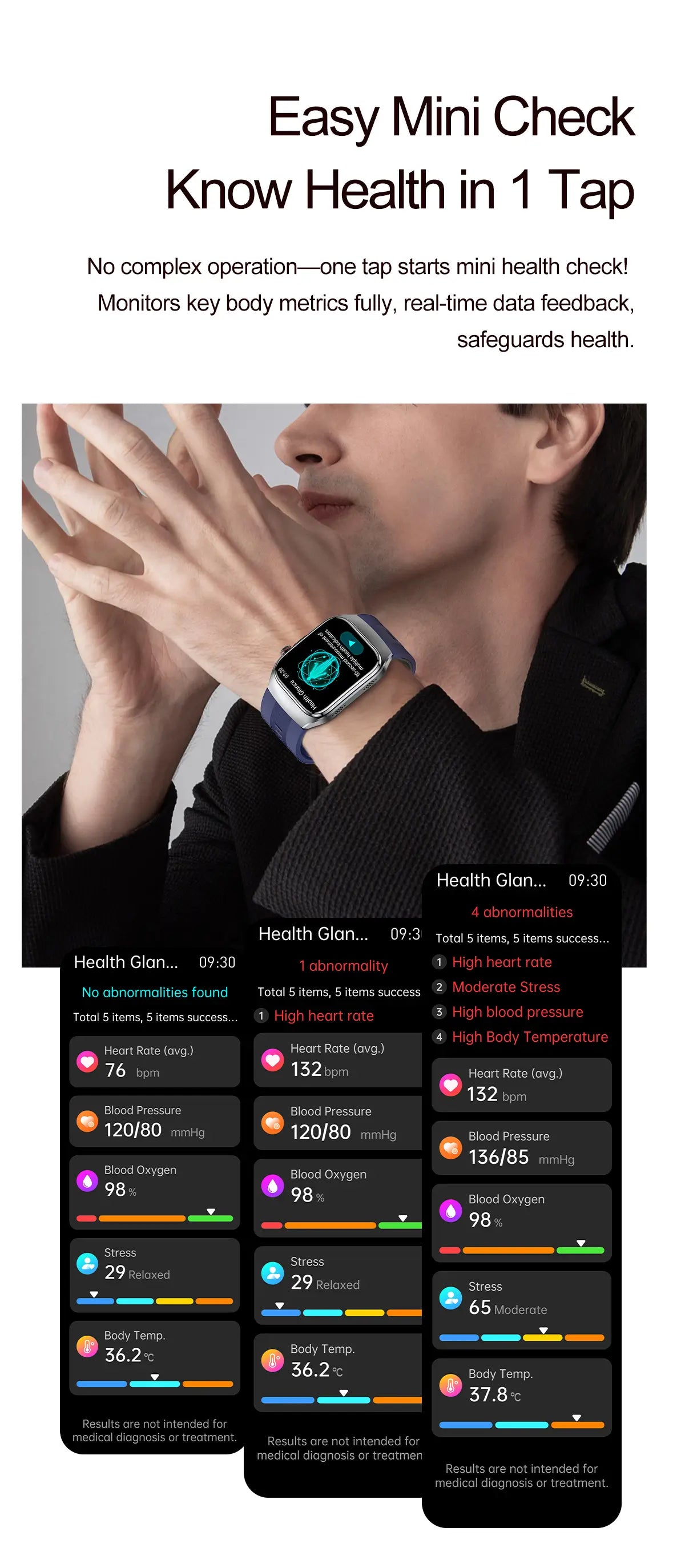 Blood Pressure Smartwatch with Continuous BP Monitoring, Heart Rate & ECG Fitness Tracker for Men Women