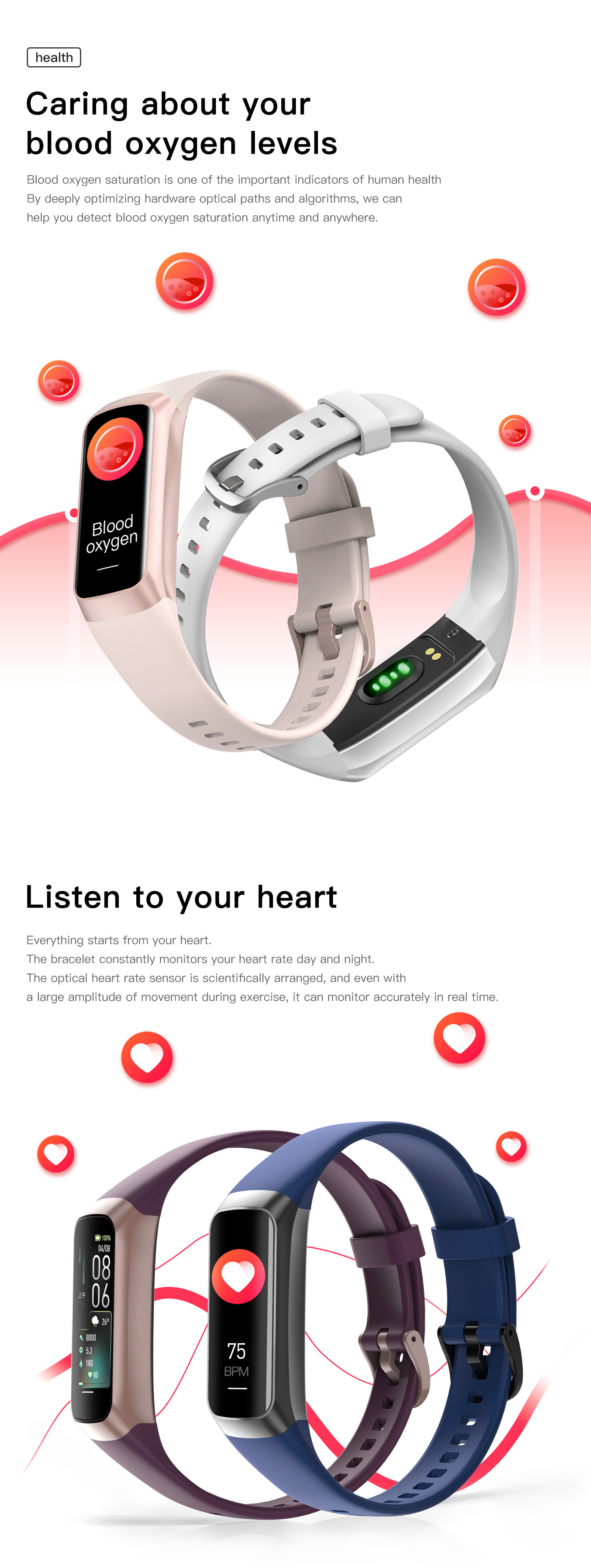 Style Waterproof Smart Fitness Tracker With Heart Rate