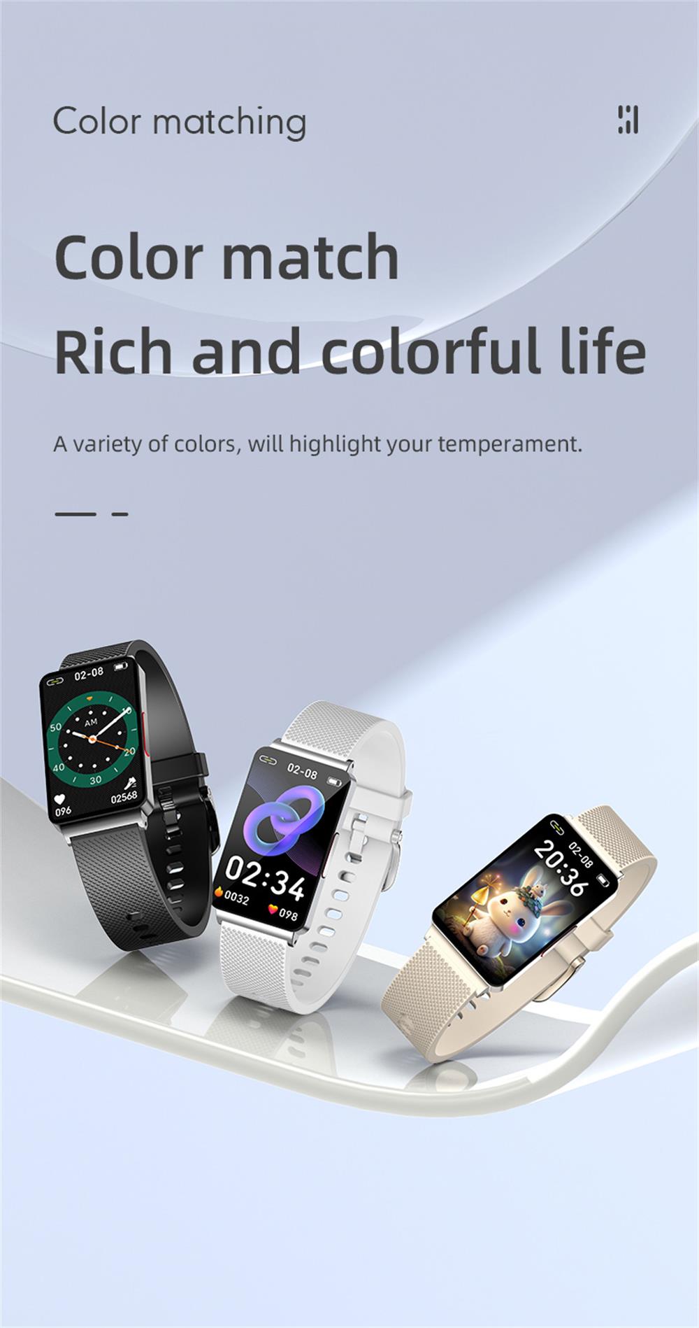 EP08 High-end ECG/EKG Blood Sugar Blood Oxygen Monitoring Waterproof Smart Bracelet