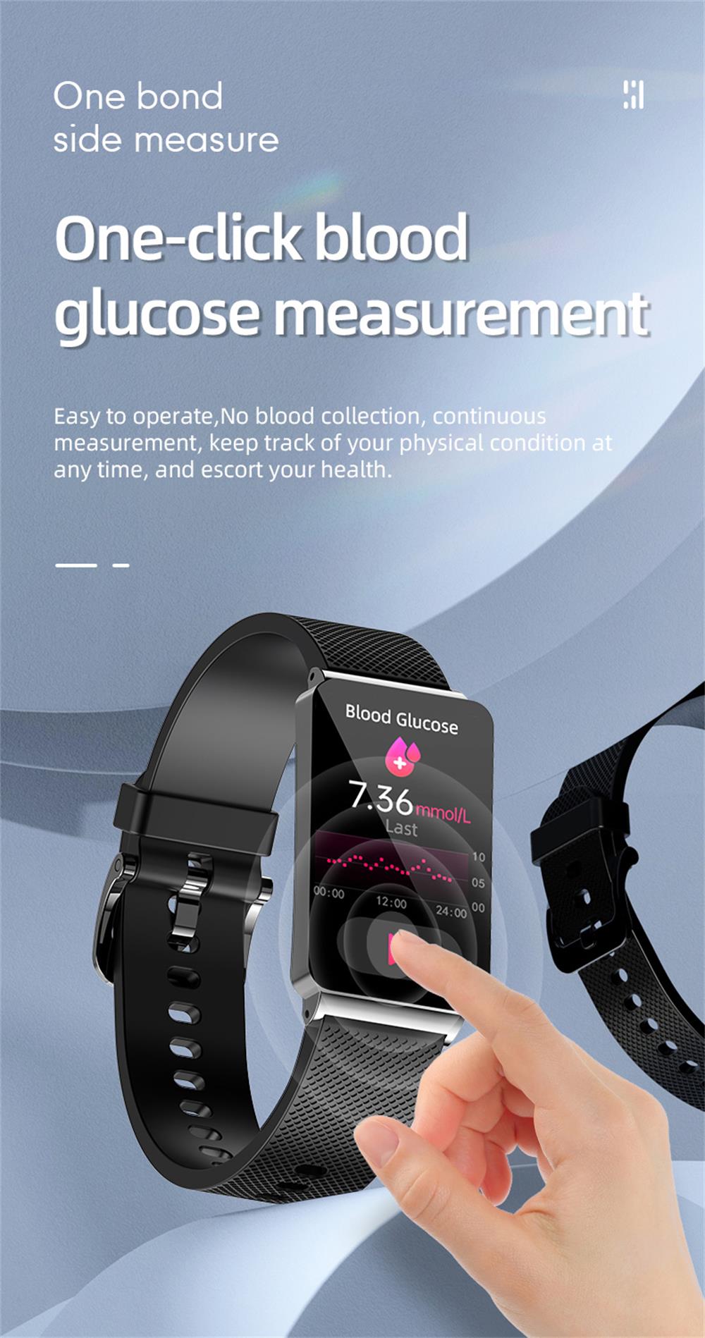 EP08 High-end ECG/EKG Blood Sugar Blood Oxygen Monitoring Waterproof Smart Bracelet