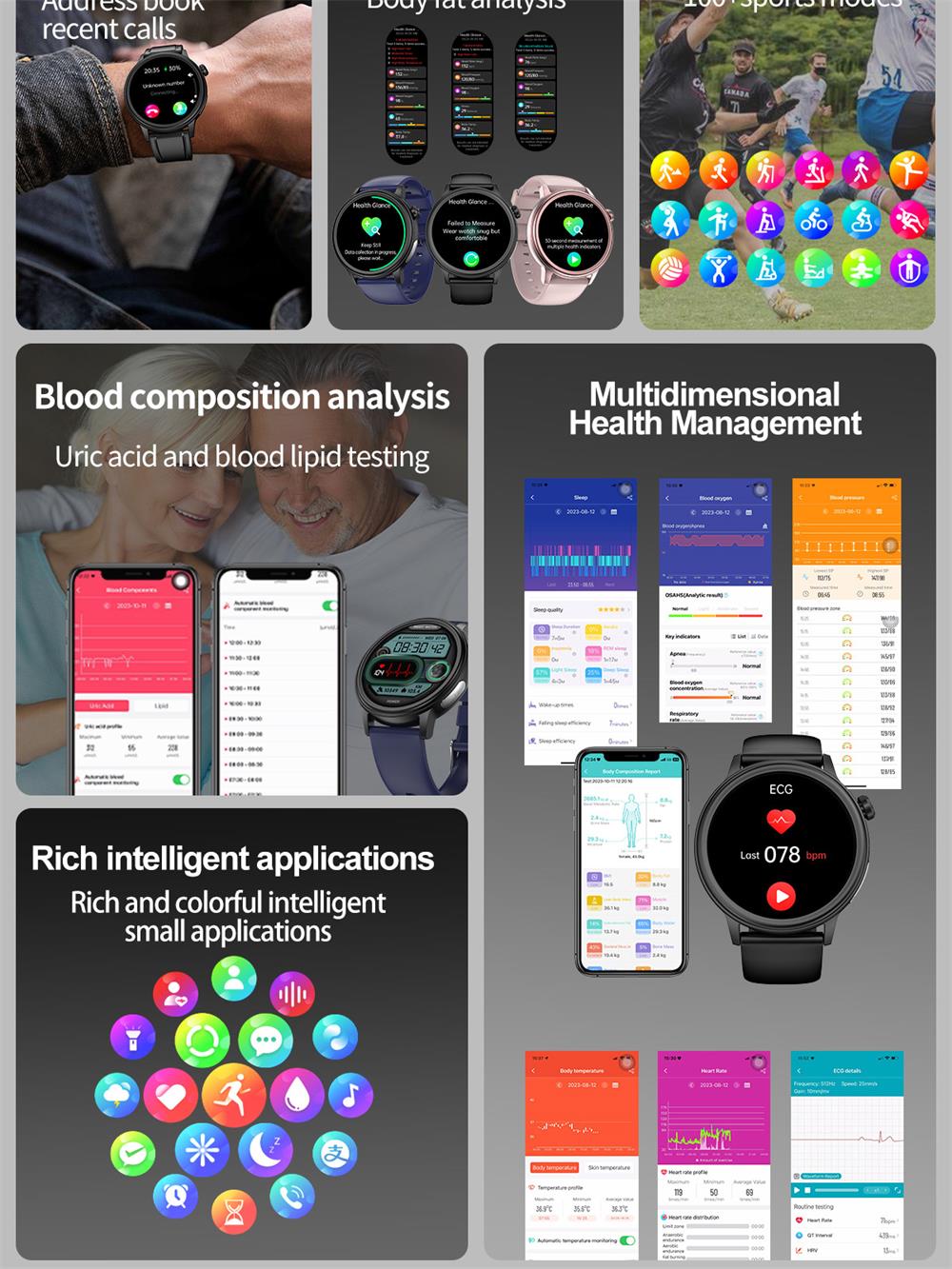 PRO 7 ECG Blood Sugar 30s Intelligent Micro Examination Blood oxygen Monitoring Health Smartwatch