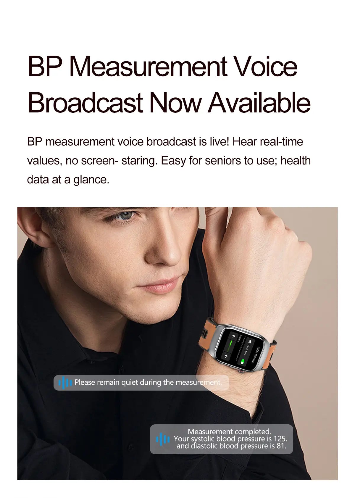 Blood Pressure Smartwatch with Continuous BP Monitoring, Heart Rate & ECG Fitness Tracker for Men Women