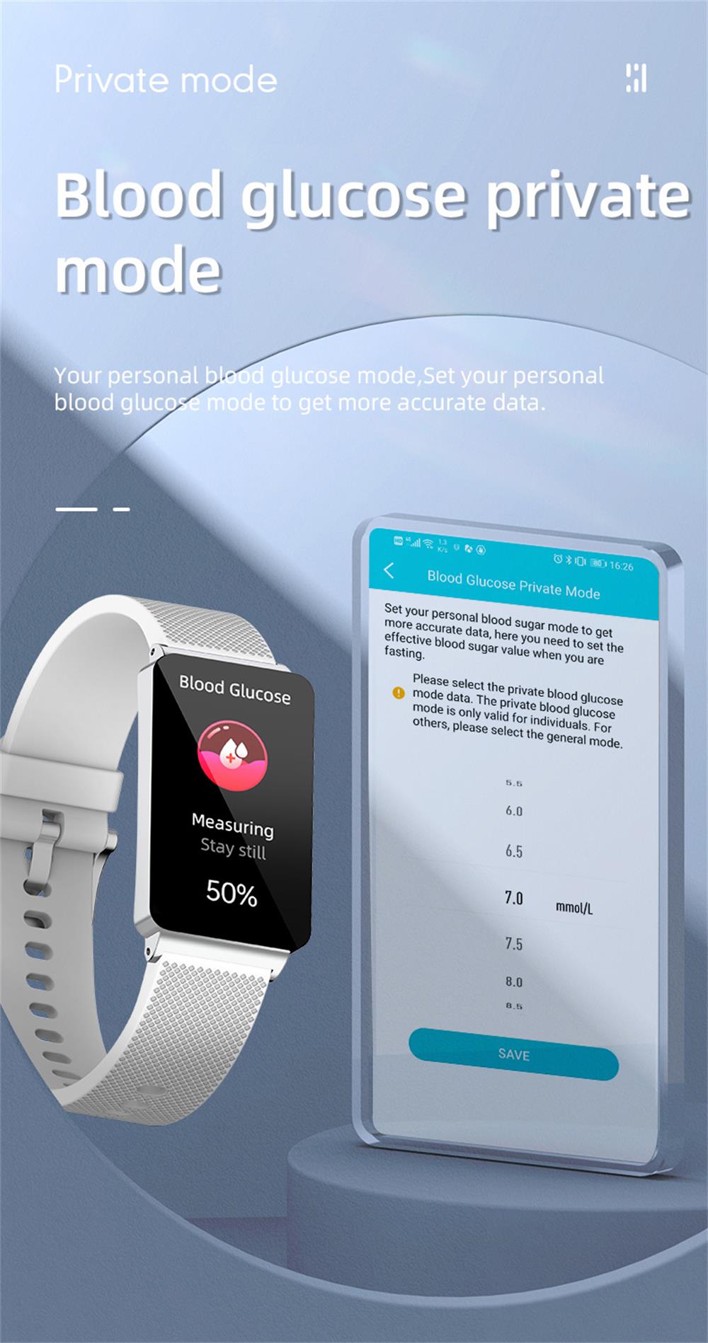 EP08 High-end ECG/EKG Blood Sugar Blood Oxygen Monitoring Waterproof Smart Bracelet