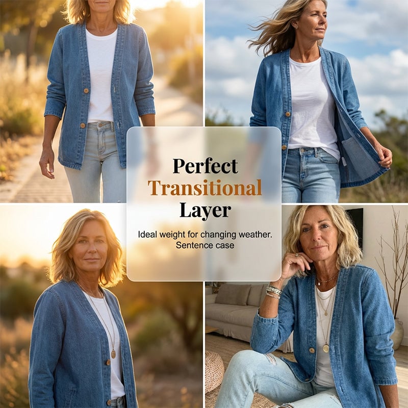 Women's Classic Button Front Denim Jacket – V-Neck, Breathable Fabric & Relaxed Fit