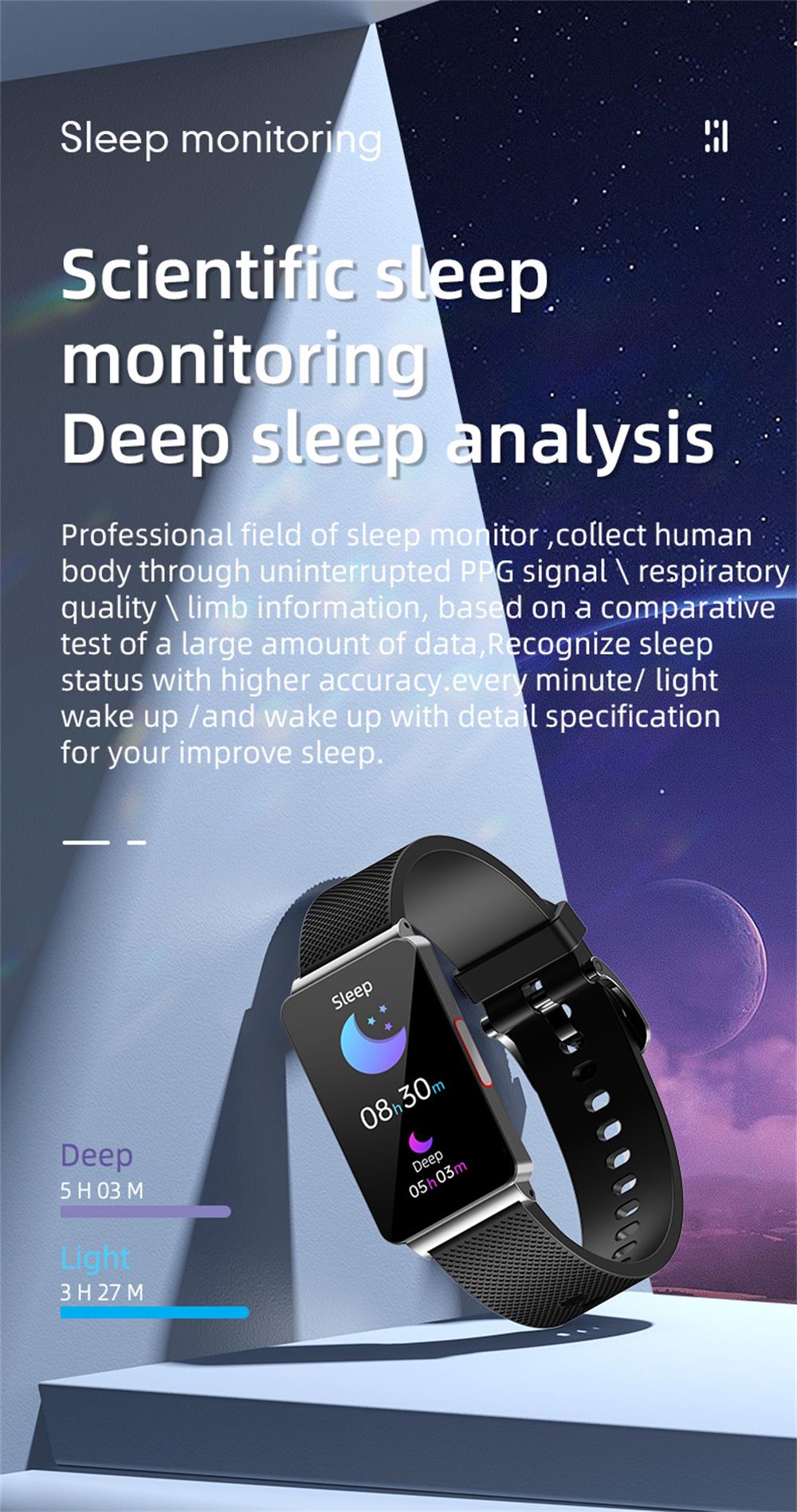 EP08 High-end ECG/EKG Blood Sugar Blood Oxygen Monitoring Waterproof Smart Bracelet