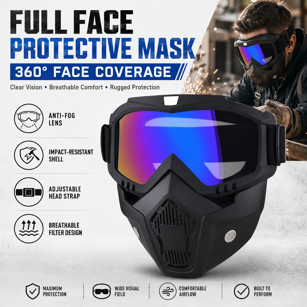 Full Face Mask For Lawn Mowing Grass | Multi-Functional All-Scenario Safety Face Mask