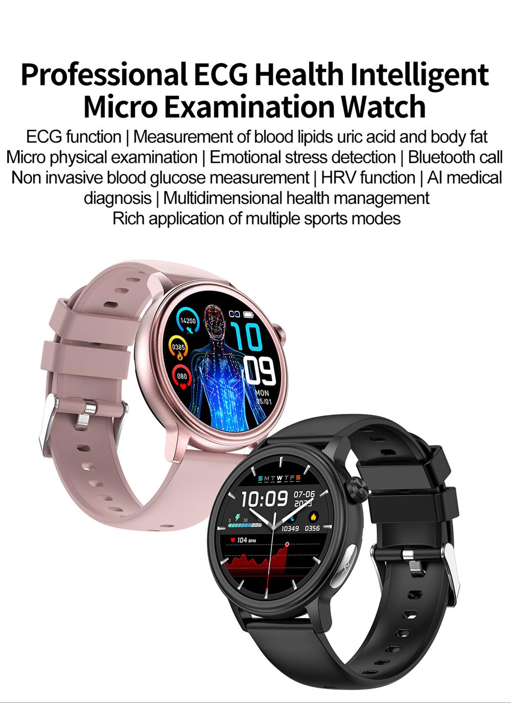 PRO 7 ECG Blood Sugar 30s Intelligent Micro Examination Blood oxygen Monitoring Health Smartwatch