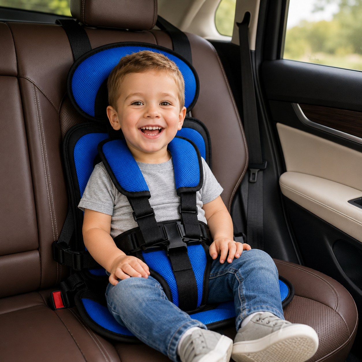 Travel Buddy | Portable Booster Car Seat with 5-Point Harness | Foldable Design for Easy Transport