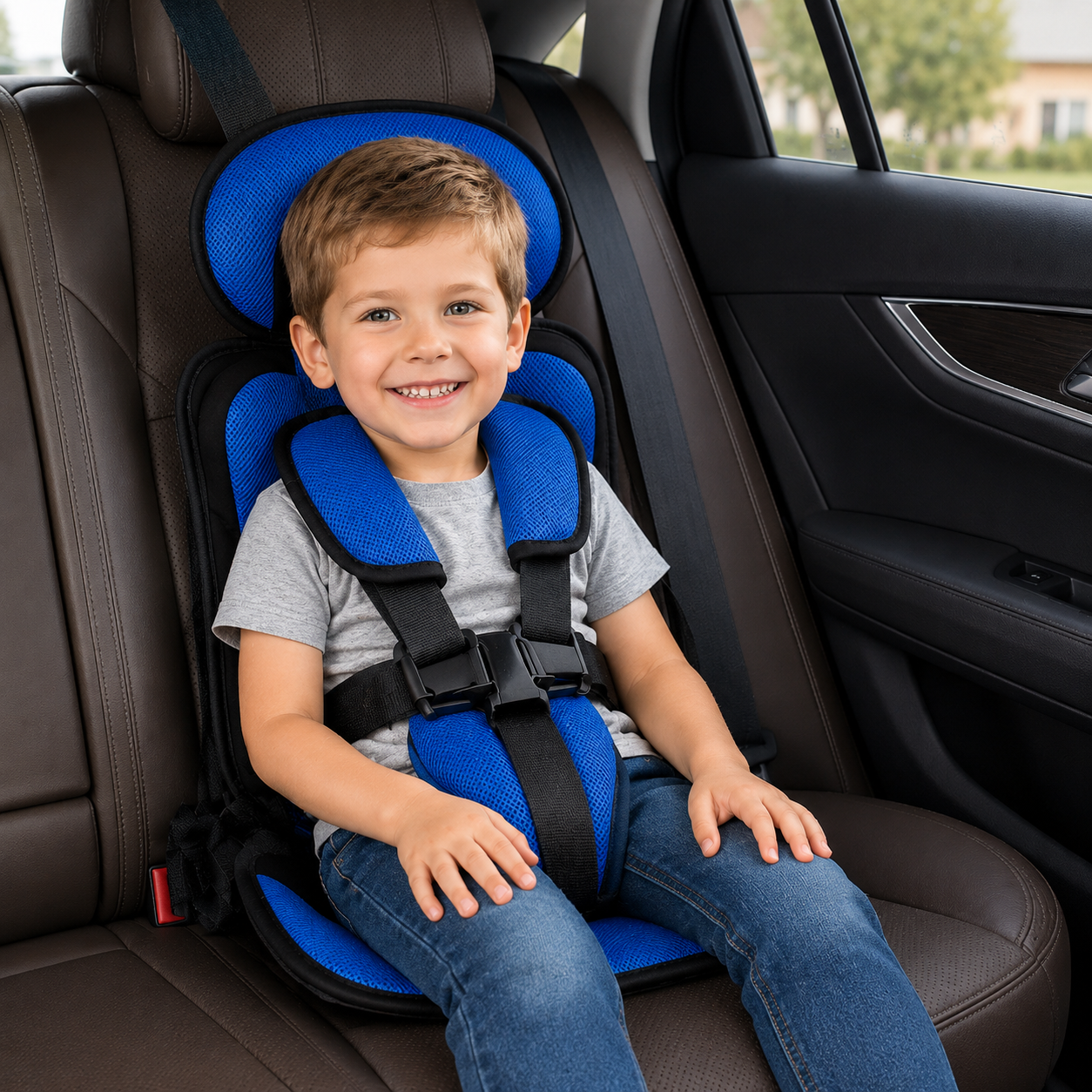 Travel Buddy | Portable Booster Car Seat with 5-Point Harness | Foldable Design for Easy Transport