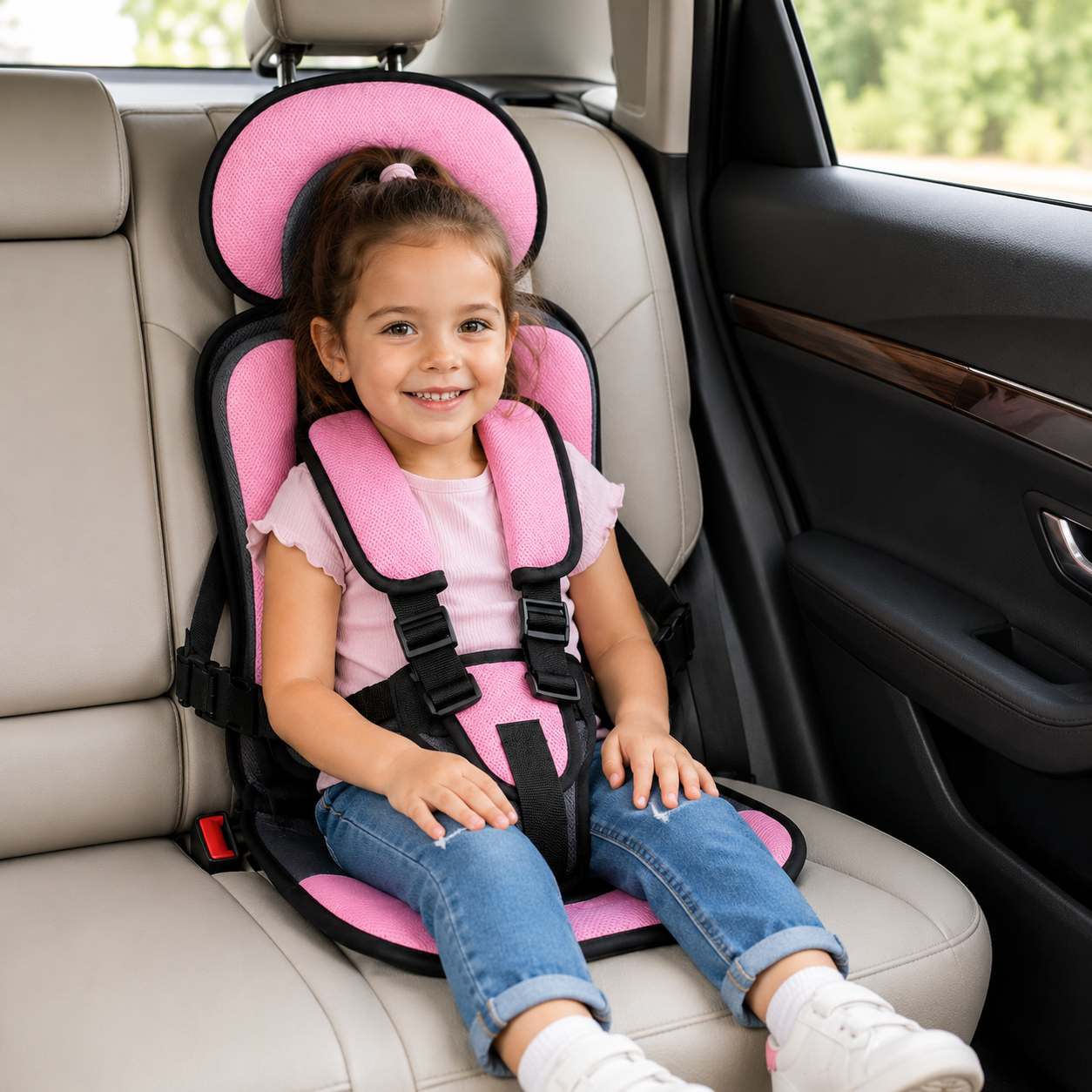 Travel Buddy | Portable Booster Car Seat with 5-Point Harness | Foldable Design for Easy Transport
