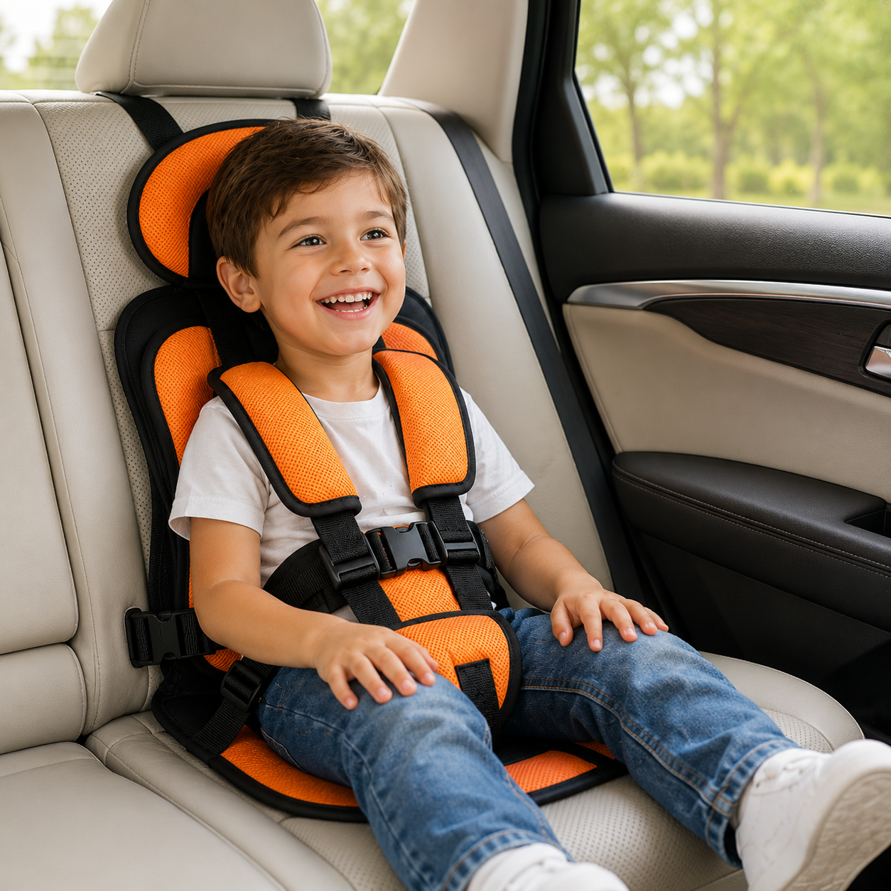 Travel Buddy | Portable Booster Car Seat with 5-Point Harness | Foldable Design for Easy Transport