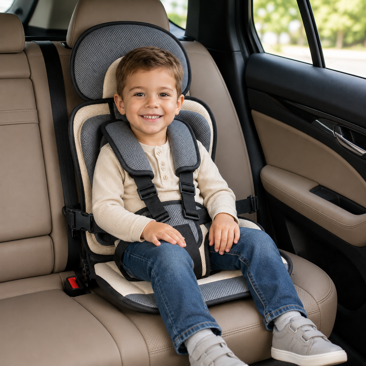 Travel Buddy | Portable Booster Car Seat with 5-Point Harness | Foldable Design for Easy Transport