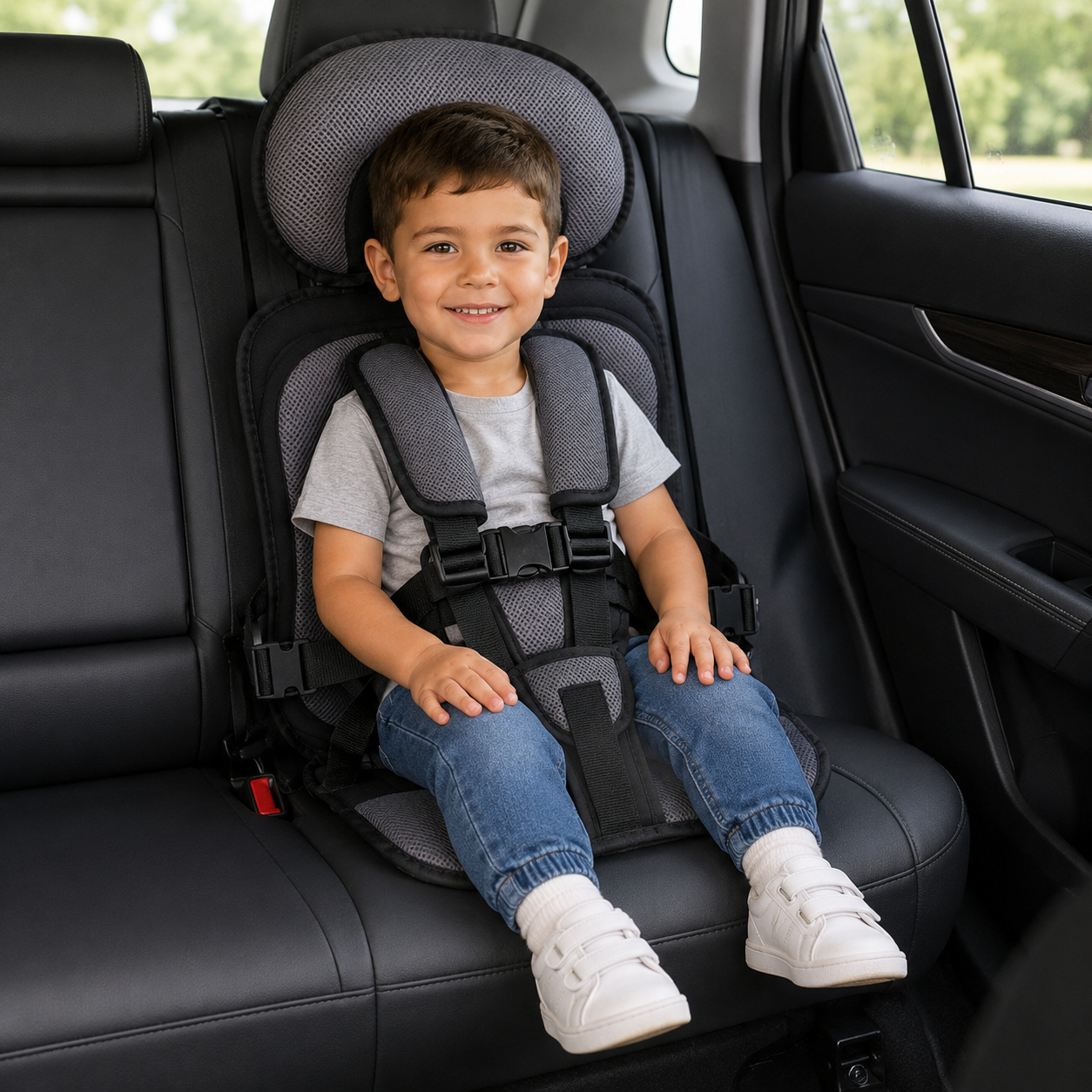 Travel Buddy | Portable Booster Car Seat with 5-Point Harness | Foldable Design for Easy Transport