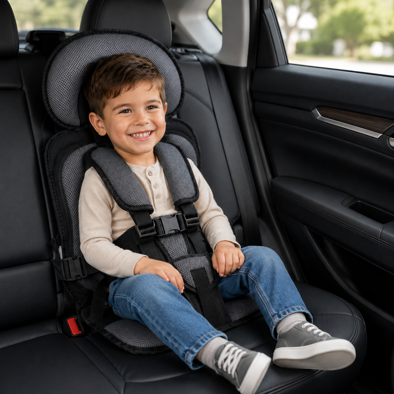 Travel Buddy | Portable Booster Car Seat with 5-Point Harness | Foldable Design for Easy Transport