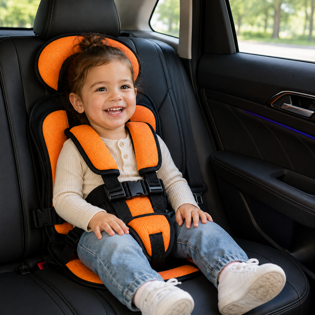 Travel Buddy | Portable Booster Car Seat with 5-Point Harness | Foldable Design for Easy Transport