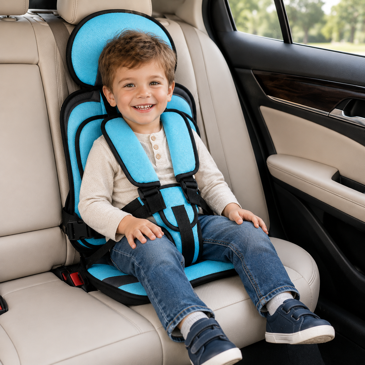 Travel Buddy | Portable Booster Car Seat with 5-Point Harness | Foldable Design for Easy Transport