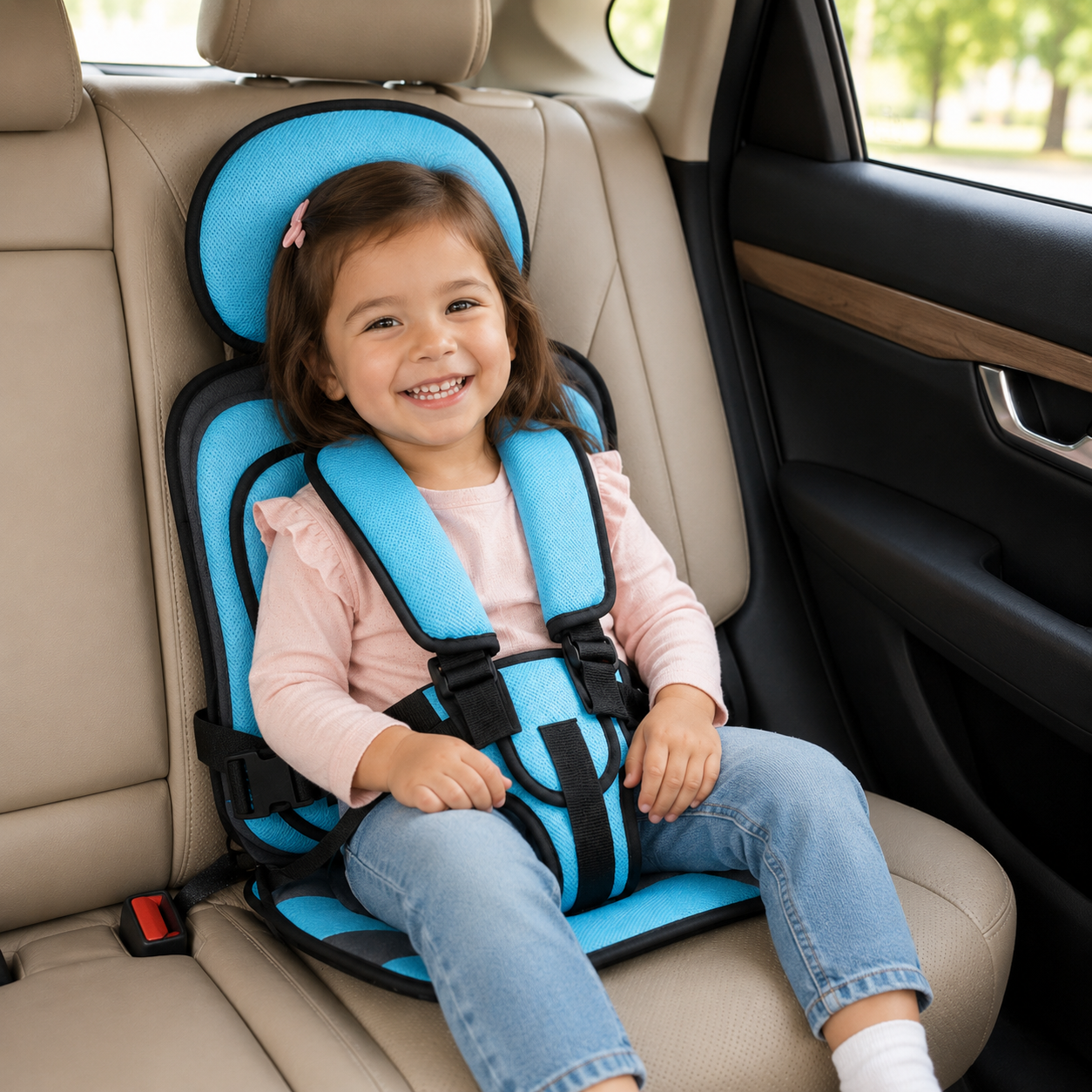 Travel Buddy | Portable Booster Car Seat with 5-Point Harness | Foldable Design for Easy Transport