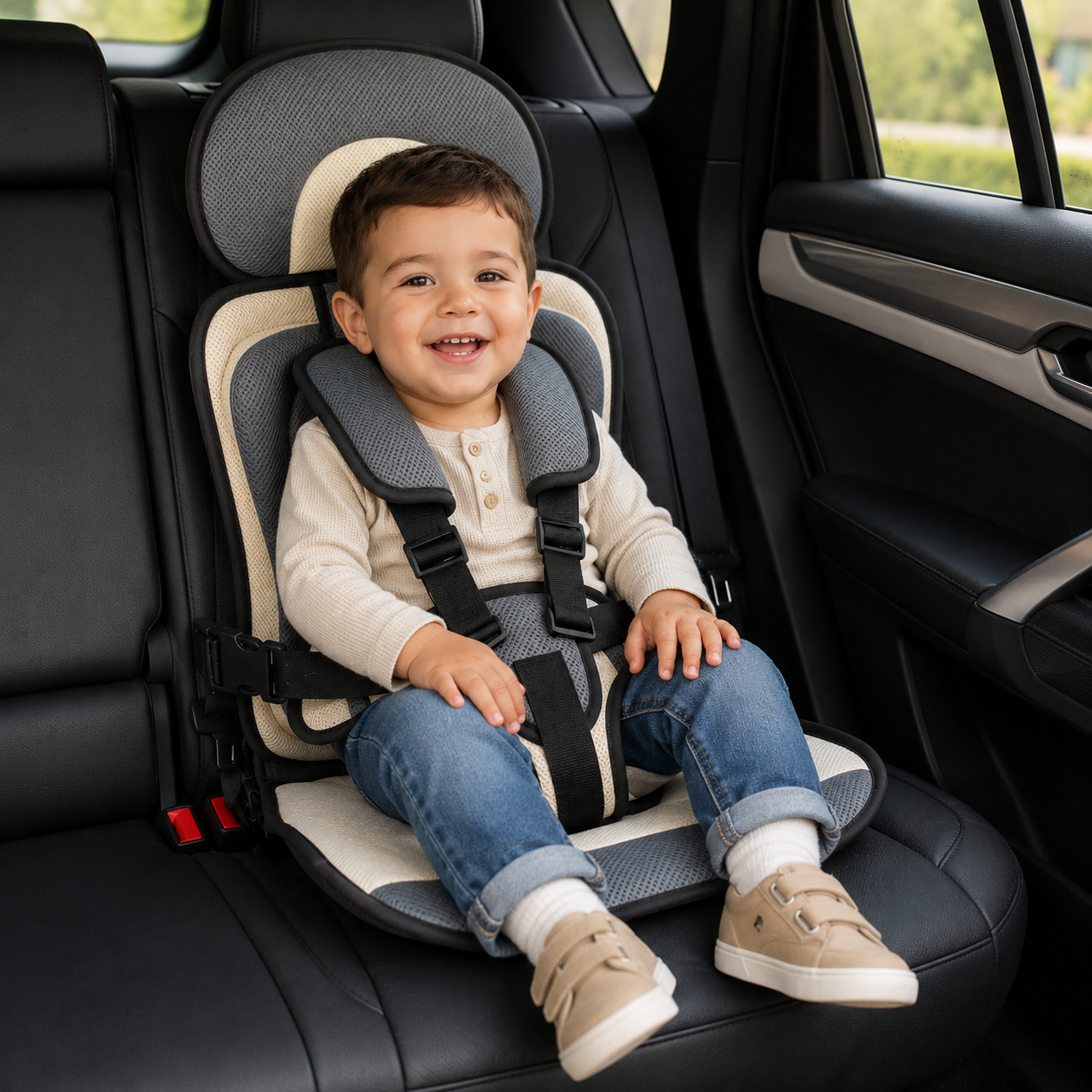 Travel Buddy | Portable Booster Car Seat with 5-Point Harness | Foldable Design for Easy Transport