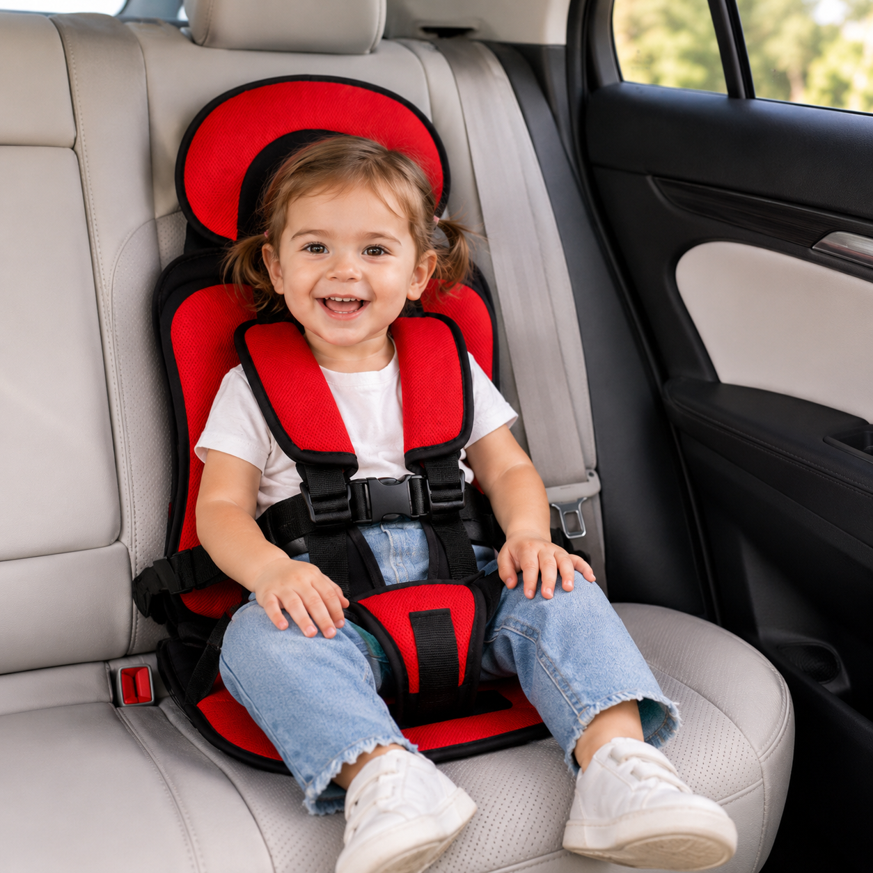 Travel Buddy | Portable Booster Car Seat with 5-Point Harness | Foldable Design for Easy Transport