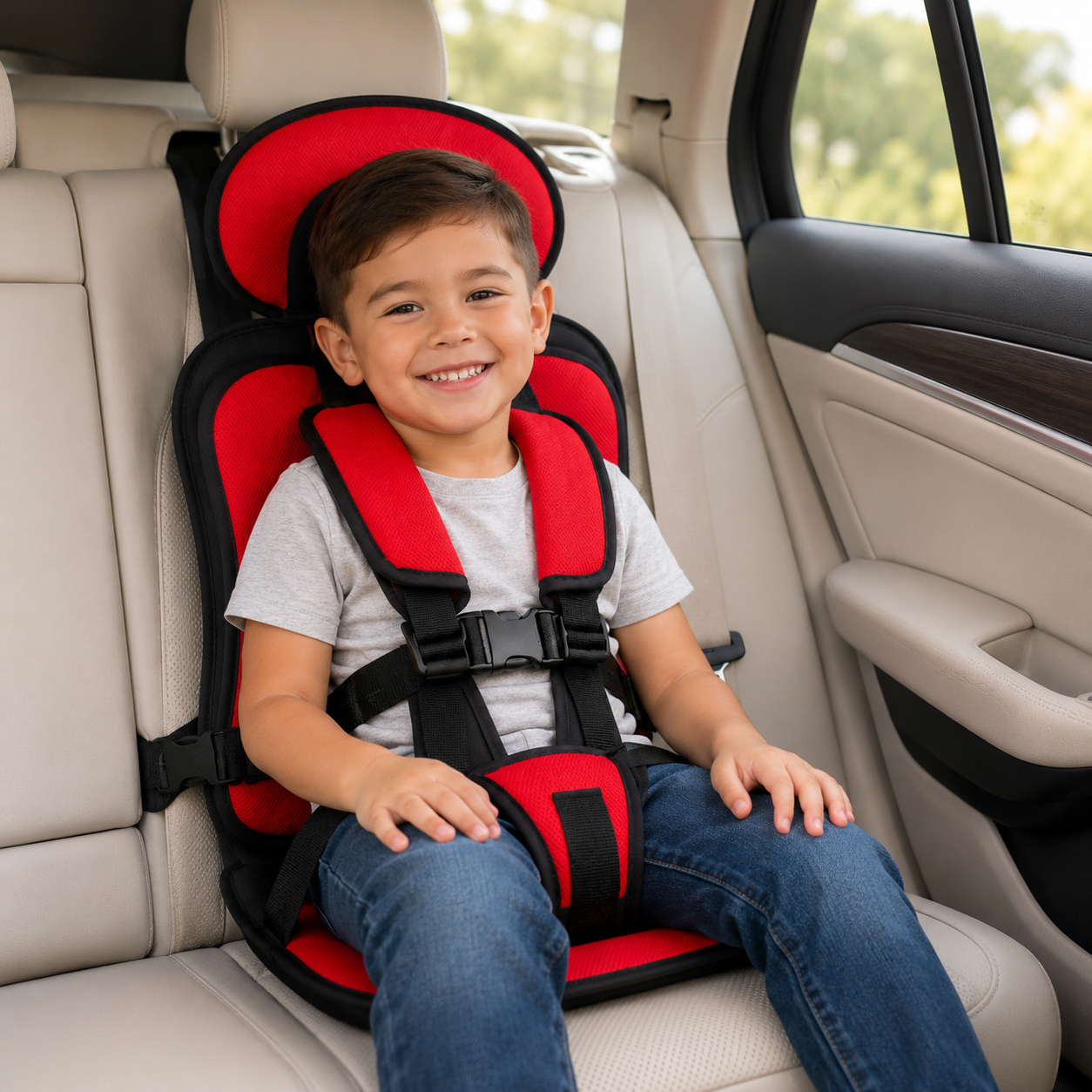 Travel Buddy | Portable Booster Car Seat with 5-Point Harness | Foldable Design for Easy Transport